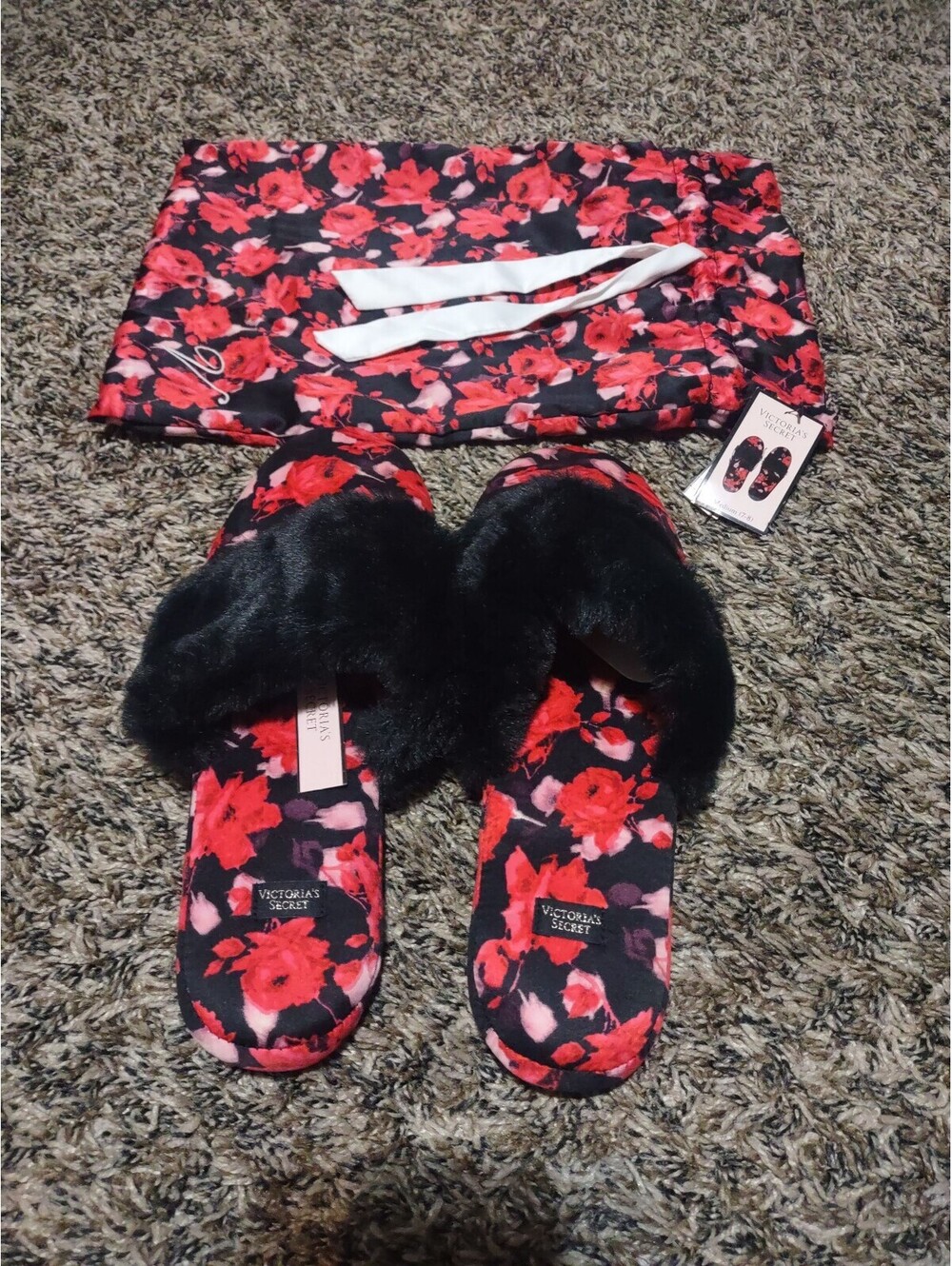Victoria Secrets Women's satin floral slippers